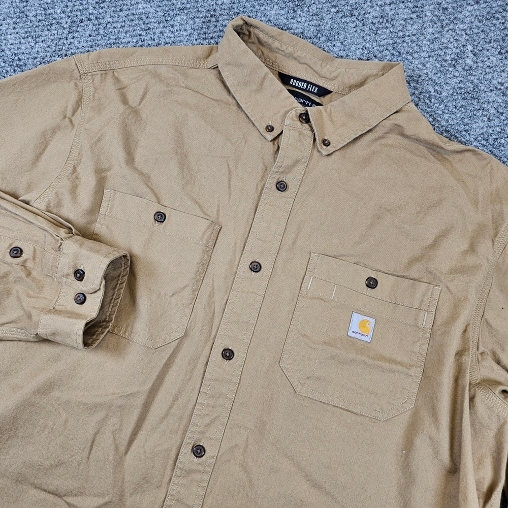 Carhartt Rugged Flex Relaxed Fit Mens 3XL Tan Long Sleeve Button Down Work Shirt